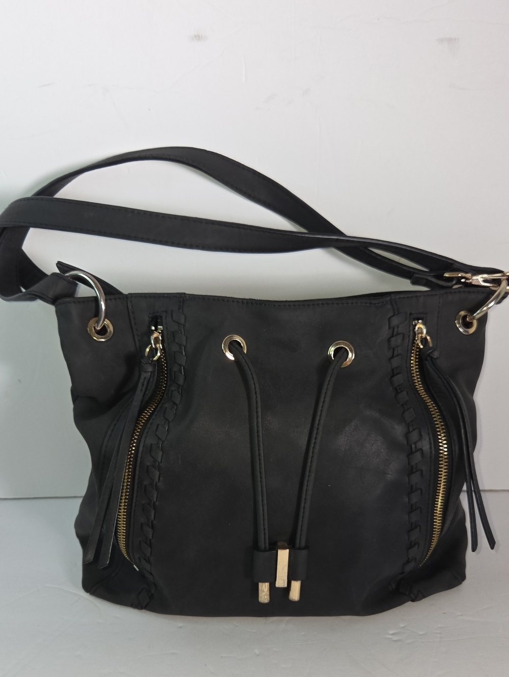 Rosetti Women's Soft Black Drawstring Shoulder Bag with Gold Hardware Like New